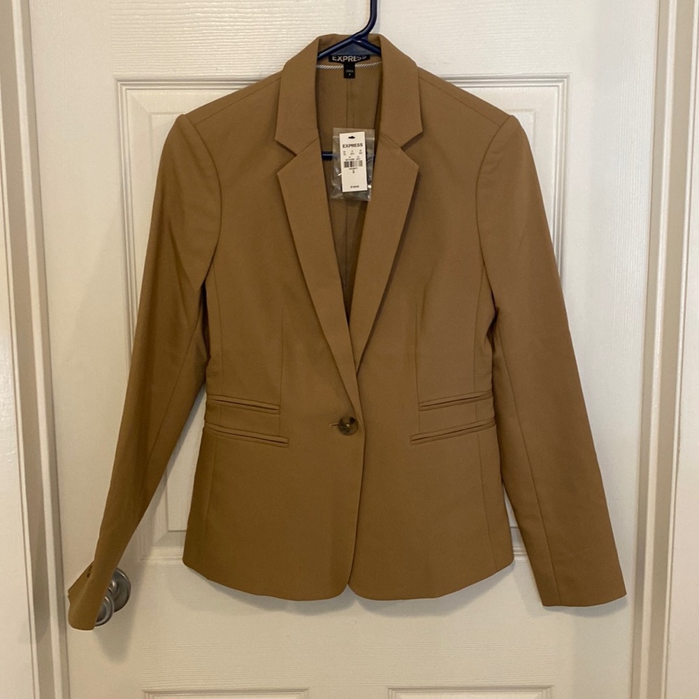 Express suit jacket size 2, camel colored, one button closure
